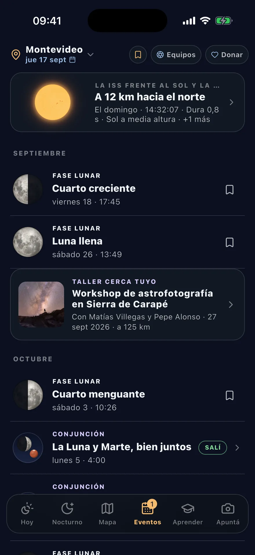 Pantalla de eclipses de FotoNoa con la simulación del eclipse