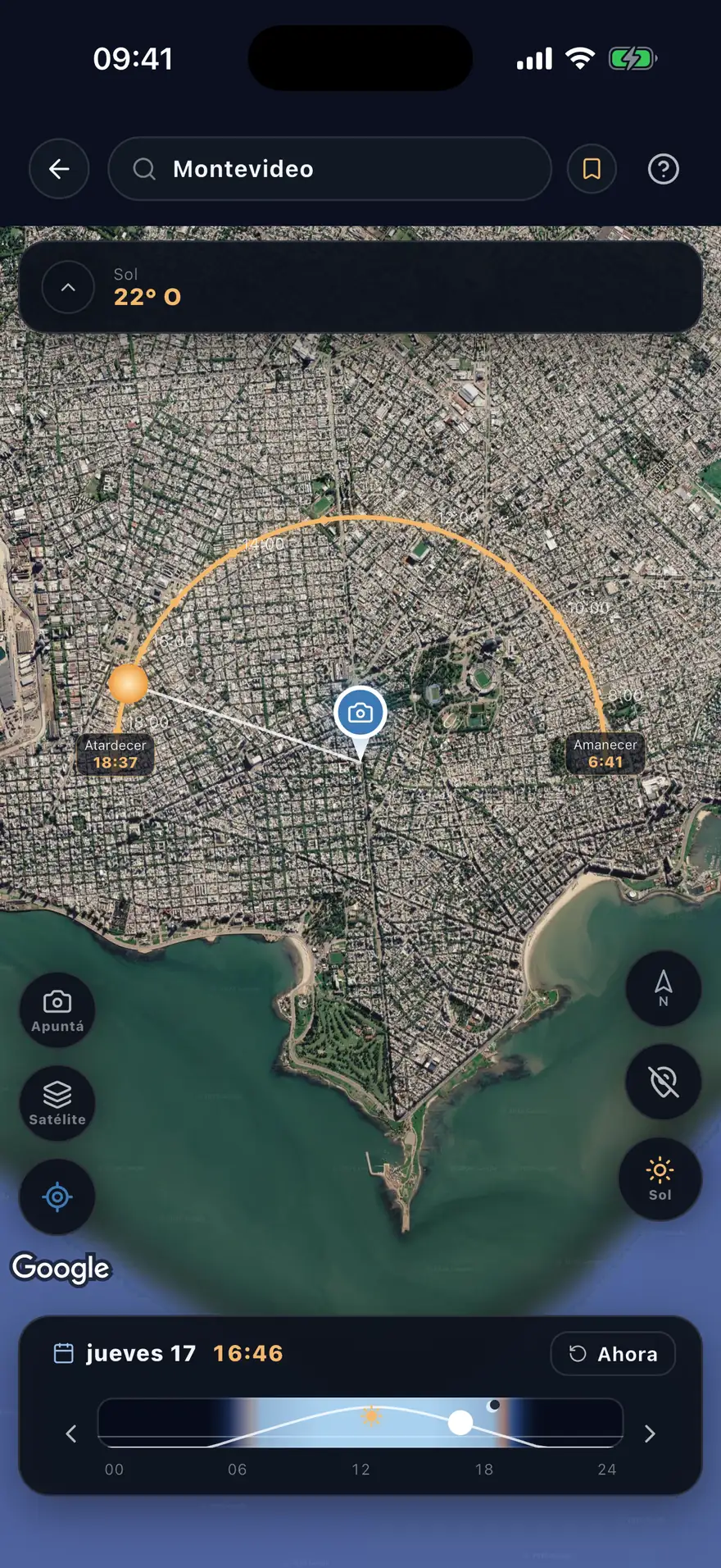 Mapa de FotoNoa con el recorrido del Sol sobre el terreno